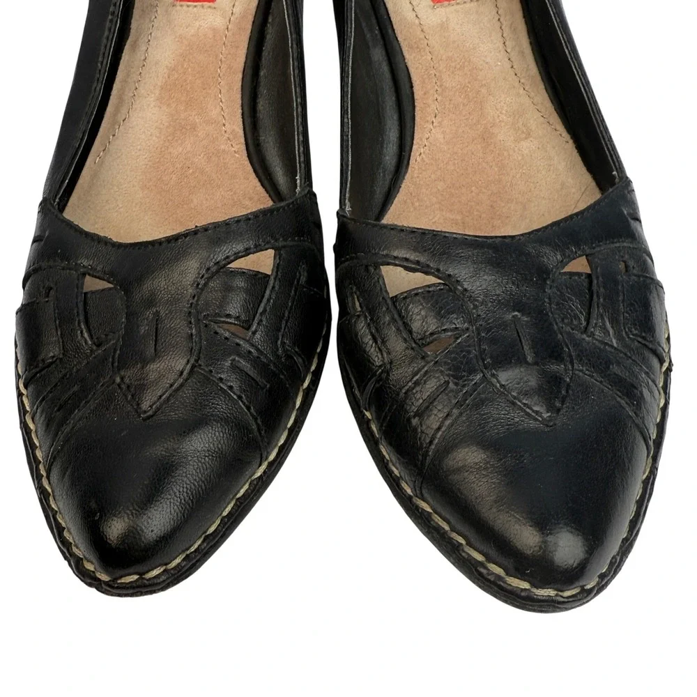 Y2K Boutique Nordstrom Black Leather Heels 7.5M Cutout‎ Pumps Cone Heel Retro